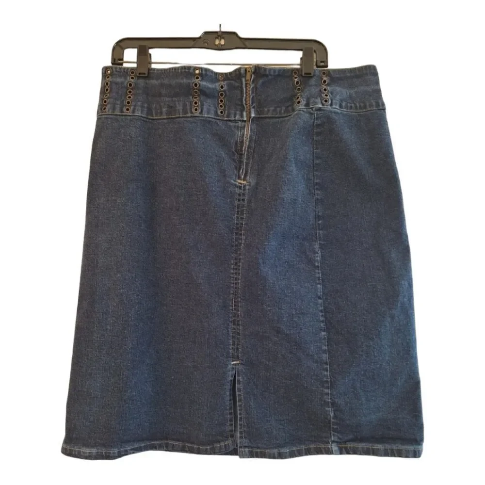 Y2K Starwear Denim Stretch Pencil Skirt Size 18 Kick Vent Midi Star Wear Jeans